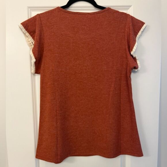 NWT ANTHROPOLOGIE THML Fringe Short Sleeve Blouse Copper Women’s Size Medium - Picture 2 of 5